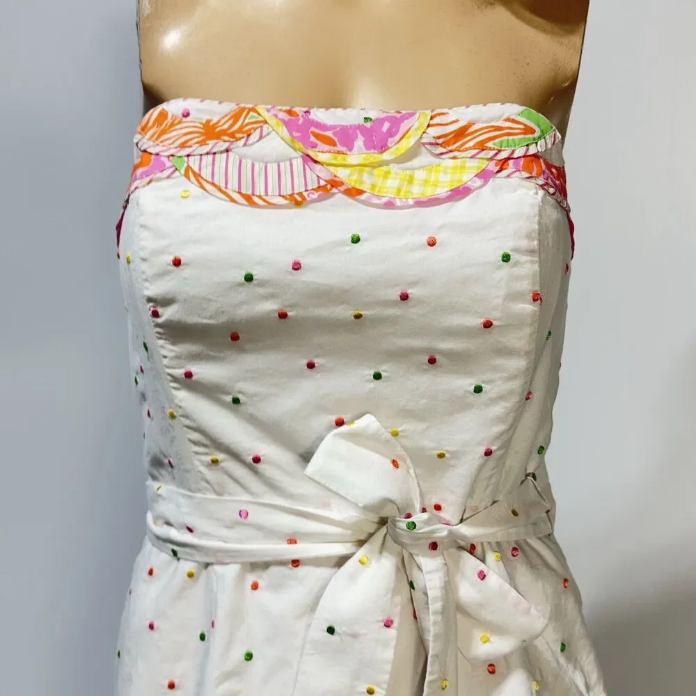 Lily Pulitzer Strapless Sienna Dress White Embroidered Colorful Polka Dot Size 8 - Picture 2 of 11
